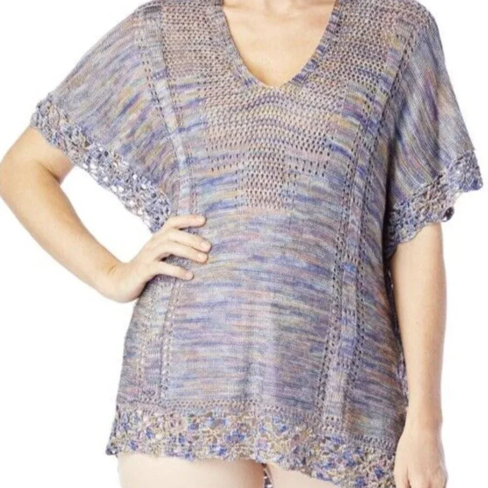 Democracy Colorful Open Knit Sweater Size L Crochet Boho Summer Vibes‎ Festival